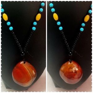 Natural Evil Eye Botswana Agate Pendant Stone Necklace